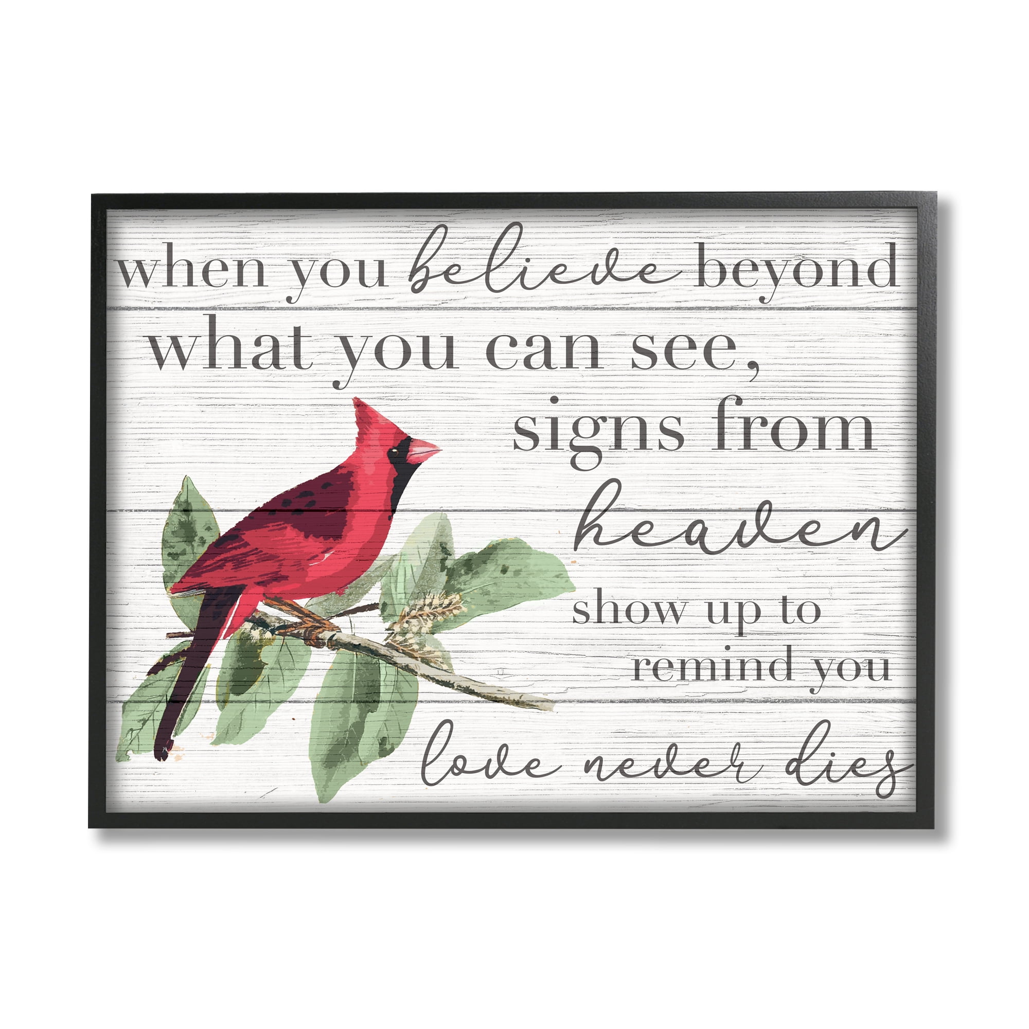 Believe Love Never Dies Inspirational Cardinal Bird Word Design XXL Framed Giclee Texturized Art by Daphne Polselli