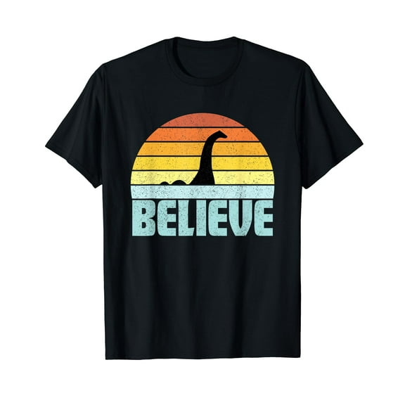 Believe Nessie Loch Ness Monster Retro Sunset Party Gift T-Shirt