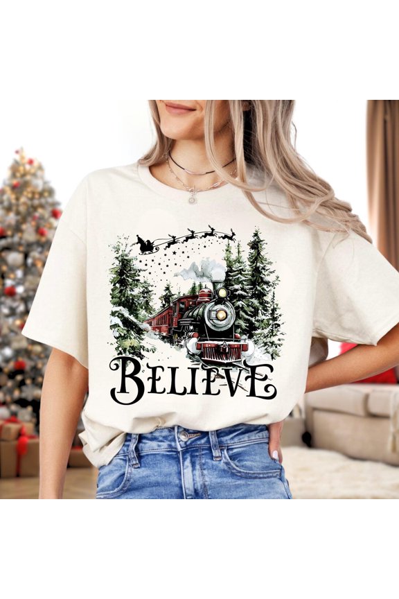 Believe North Pole Express Train Shirt, Vintage Look North Pole Winter Shirt, Family Winter Vacation, Winter Train Shirt All Size S-5Xl