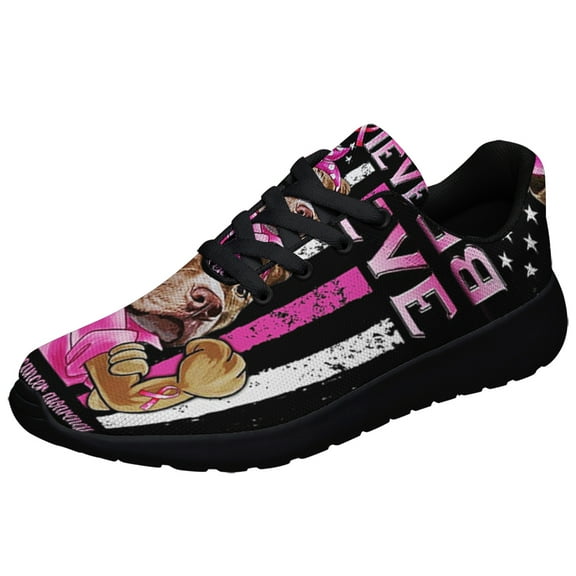 Believe Pitbull Breast Cancer Awareness Shoes Sneakers for Women Men Black Size 3.5