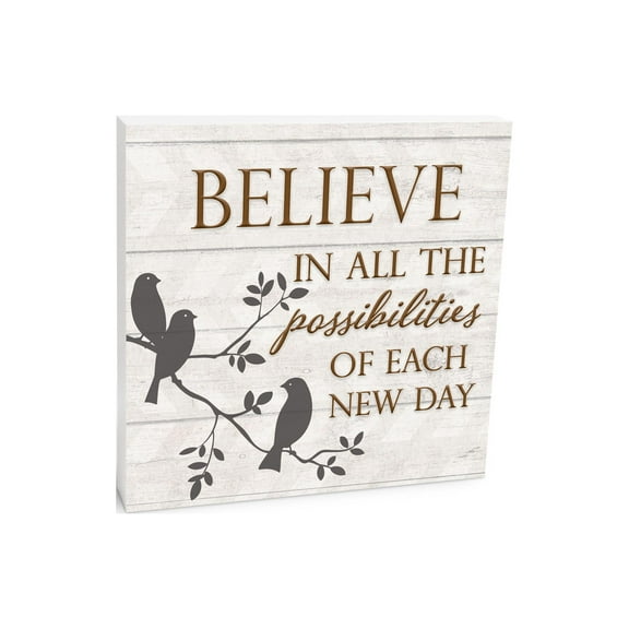 Believe Possibilities White Branch Bird 10 x 10 Wood Tabletop Sign Plaque