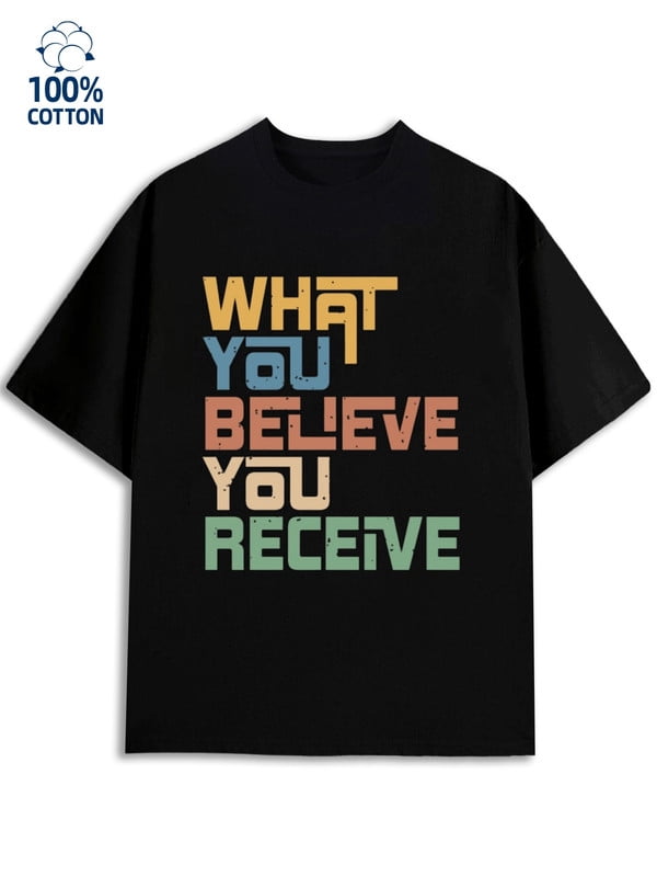 Believe & Receive Tee Men's faith black Spring and summer outdoor wear ...