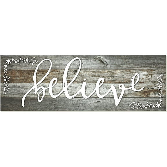 Believe Rustic Wood Wall Sign 6x18 (Gray)