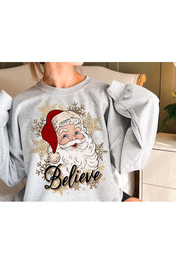 Believe Santa TShirt Christmas Crewneck Christmas TShirt Trendy Holiday Shirt for Women Ch