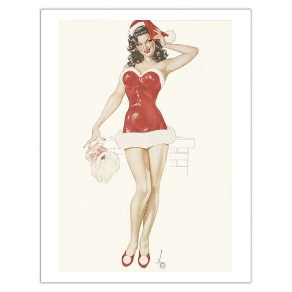 Believe in Santy Claus! - Christmas Cynics after they have Looked at Me - Vintage Pin Up Girl Print by Alberto Vargas c.1945 - Fine Art Matte Paper Print (Unframed) 20x26in