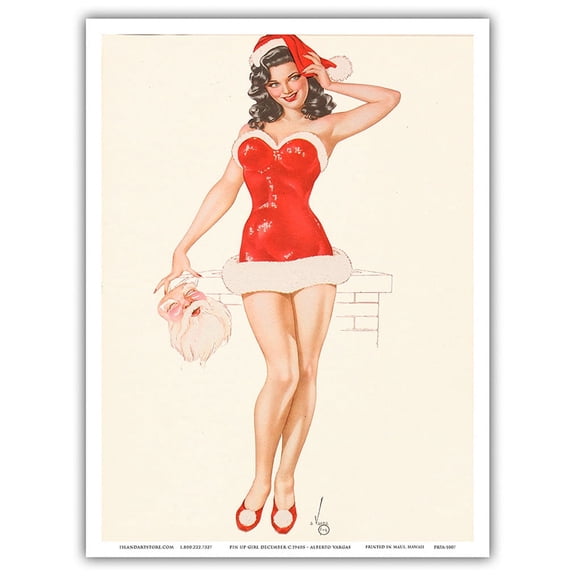 Believe in Santy Claus! - Christmas Cynics after they have Looked at Me - Vintage Pin Up Girl Print by Alberto Vargas c.1945 - Master Art Print (Unframed) 9in x 12in