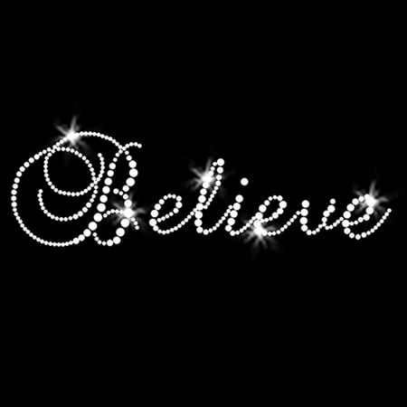 Believe Script Christian Faith Iron-on Clear Rhinestone Crystals Heat Transfer by JCS Rhinestones
