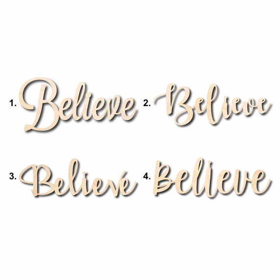 Believe Sign Unfinished Wood Cutout Home Decor DIY Option 1- 36" Wide / 1/4"