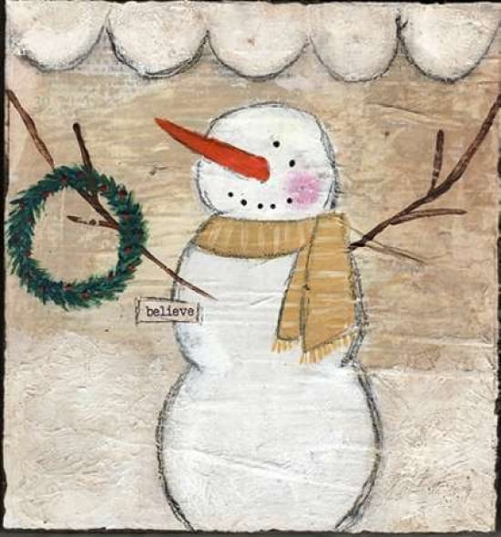 Believe Snowman Canvas Art - Cassandra Cushman (24 x 24)