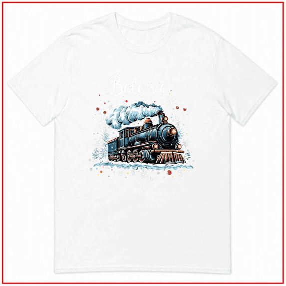 Believe Train Funny Family Polar Express Christmas Holiday Unisex T-Shirt V14290 Size S- 5XL