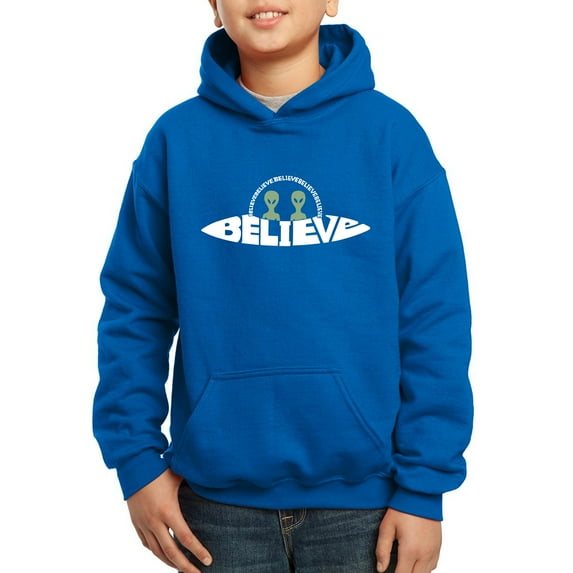 Believe UFO - Boy's Word Art Hooded Sweatshirt