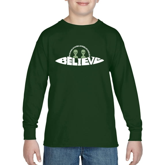 Believe UFO - Boy's Word Art Long Sleeve T-Shirt