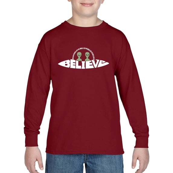 Believe UFO - Boy's Word Art Long Sleeve T-Shirt