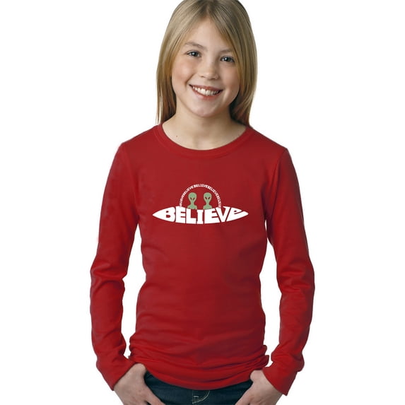 Believe UFO - Girl's Word Art Long Sleeve T-Shirt