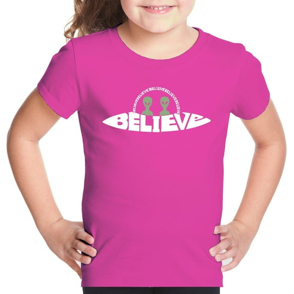 Believe UFO - Girl's Word Art T-Shirt