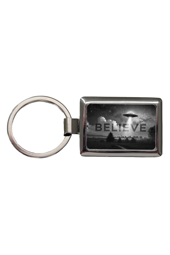 Believe UFO Sci-Fi Fantasy Metal Rectangle Keychain