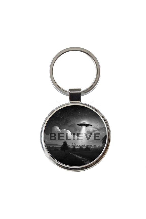 Believe UFO Sci-Fi Fantasy Metal Round Keychain