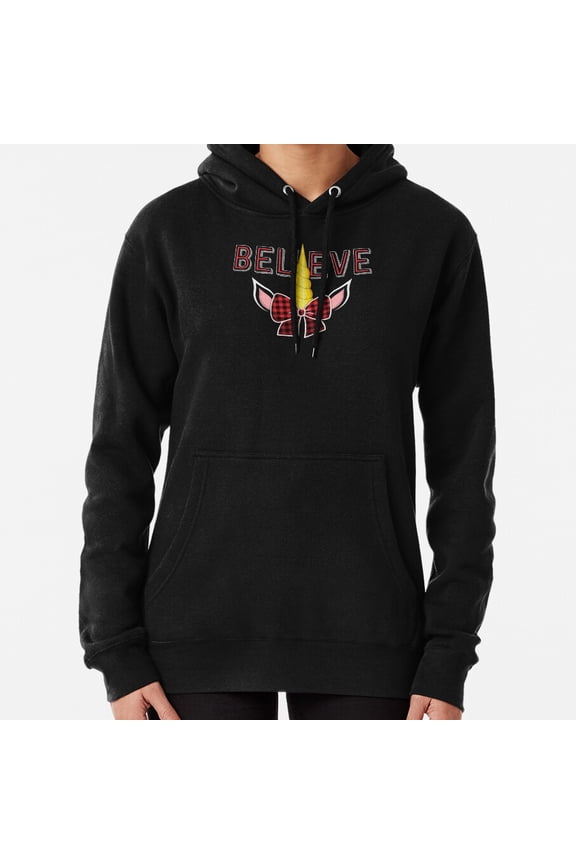 Believe Unicorn Christmas Pajamas Girls Red Buffalo Plaid Outfit Top Hoodie Shirt for Men & Women, up to Size 5XL