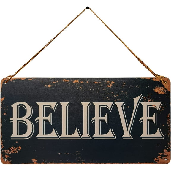 Believe Vintage Metal Sign Wall Art Hanging Rustic Farmhouse Home Decor for Living Room, Bedroom, Bathroom 5X10 Inch