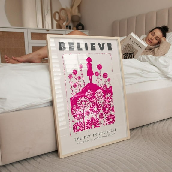 Believe In Yourself Wall Art, Pink Wall Art, Girly Wall Art, College Dorm Room Print, Motivational Wall Art, Uplifting Gift For Daughter Wall Art, Modern Wall Decor, 8x12 UNFRAMED