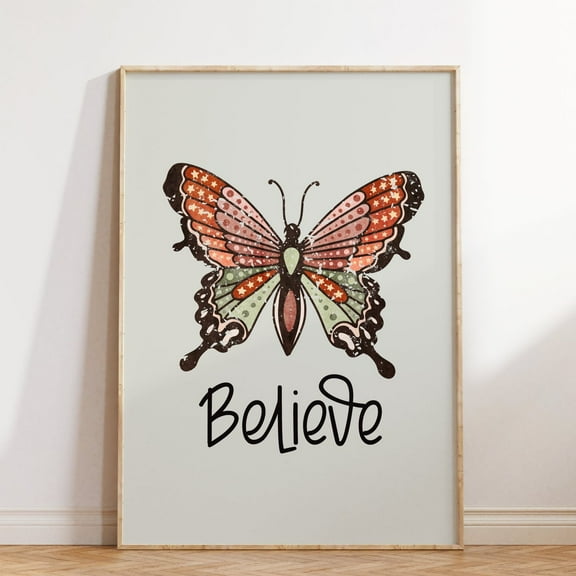 Believe Wall Print, Butterfly Wall Art, Christian Poster, Bible Verse, Wall Decor, Art, Housewarming Gift Wall Art, Modern Wall Decor, 8x12 UNFRAMED
