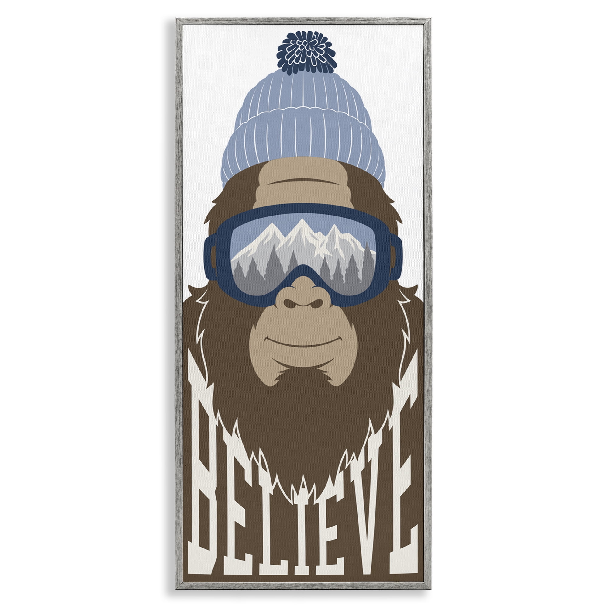 Believe Winter Bigfoot Gray Framed Giclee Art, design by Marcus Prime
