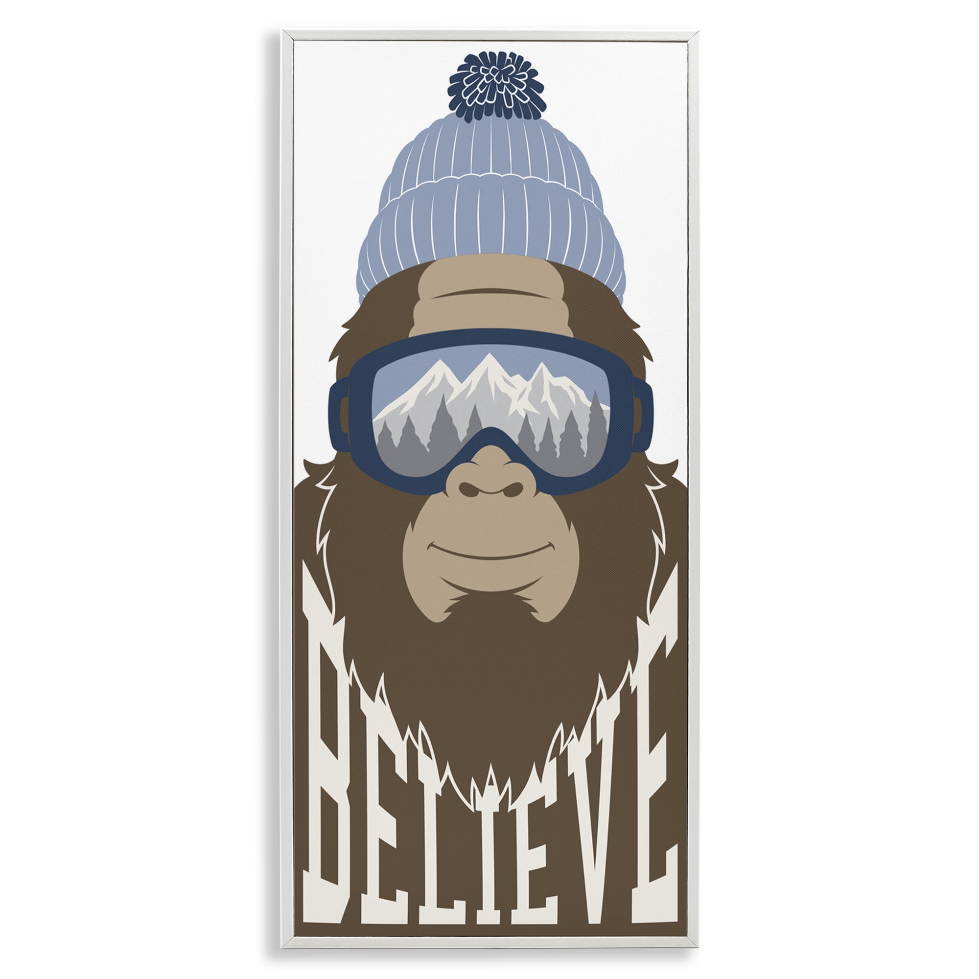 Believe Winter Bigfoot White Framed Giclee Art, design by Marcus Prime