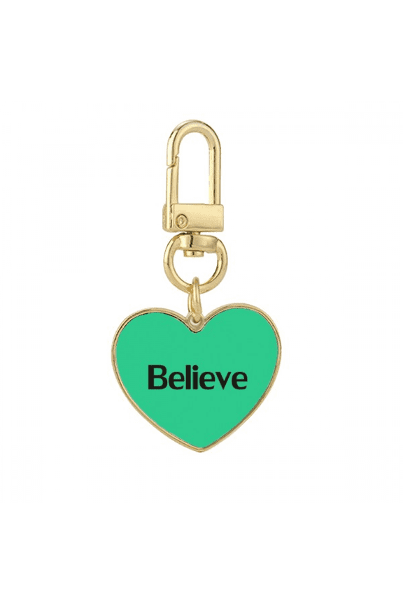 Believe Word Inspirational Quote Sayings Gold Heart Keychain Metal Keyring Holder