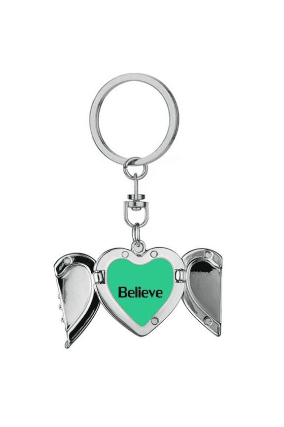 Believe Word Inspirational Quote Sayings Heart Angel Wing Key Chain Holder