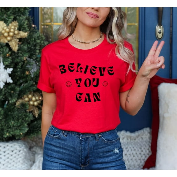Believe You Can Shirt, Positivity Shirt With Smiley Face, Aesthetic Positive Quote Shirt With Wavy Text, Believe You Can Tee Design TSHIRT All Size S-5XL