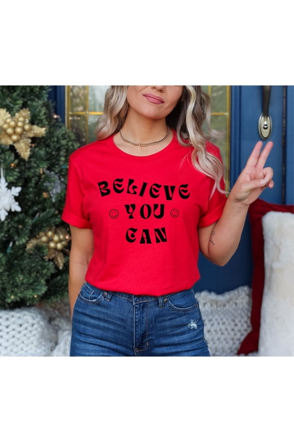 Believe You Can Shirt, Positivity Shirt With Smiley Face, Aesthetic Positive Quote Shirt With Wavy Text, Believe You Can Tee Design TSHIRT All Size S-5XL