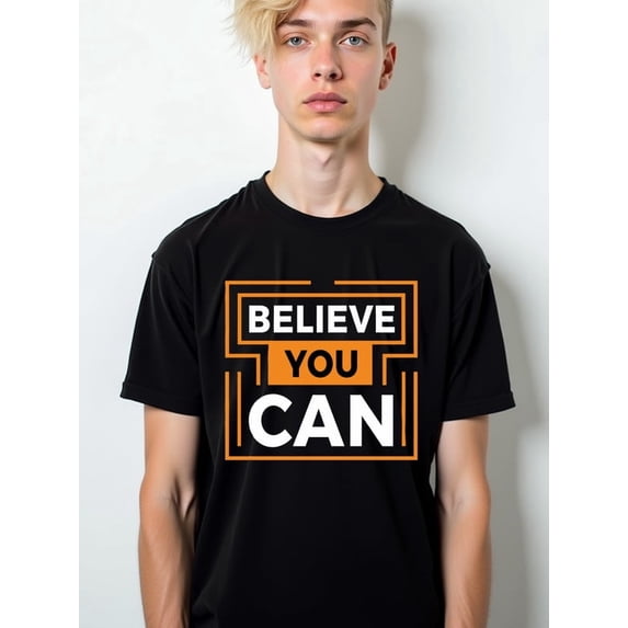 Greenink Believe You Can for men graphic t shirts black elegant summer printed T-shirts, Streetwear style clothing Classic Unisex Shirt Cotton tshirts