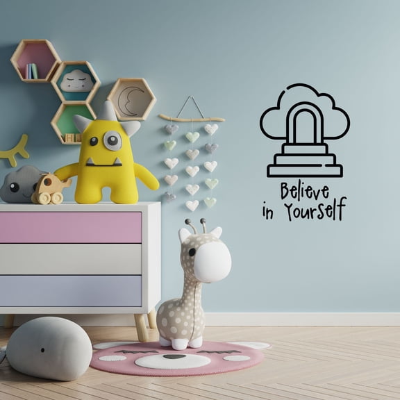 Believe in Yourself Clouds Life Postive Quotes Quote Wall Sticker Art Decals for Girls Boys Room Bedroom Nursery Kindergarten House Fun Home Decor Stickers Wall Art Vinyl Decoration Size (30x27 inch)