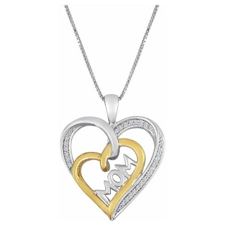 Believe by Brilliance 1/10 Carat T.W. Diamond Sterling Silver 14kt Gold Plated Heart/Mom Pendant