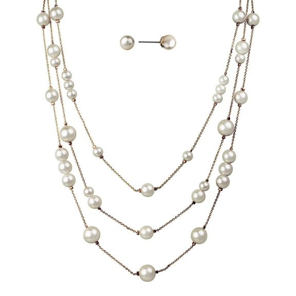 Believe by Brilliance Adult 14K Rose Gold Flash Plated Simulated Pearl Earring and Necklace Set