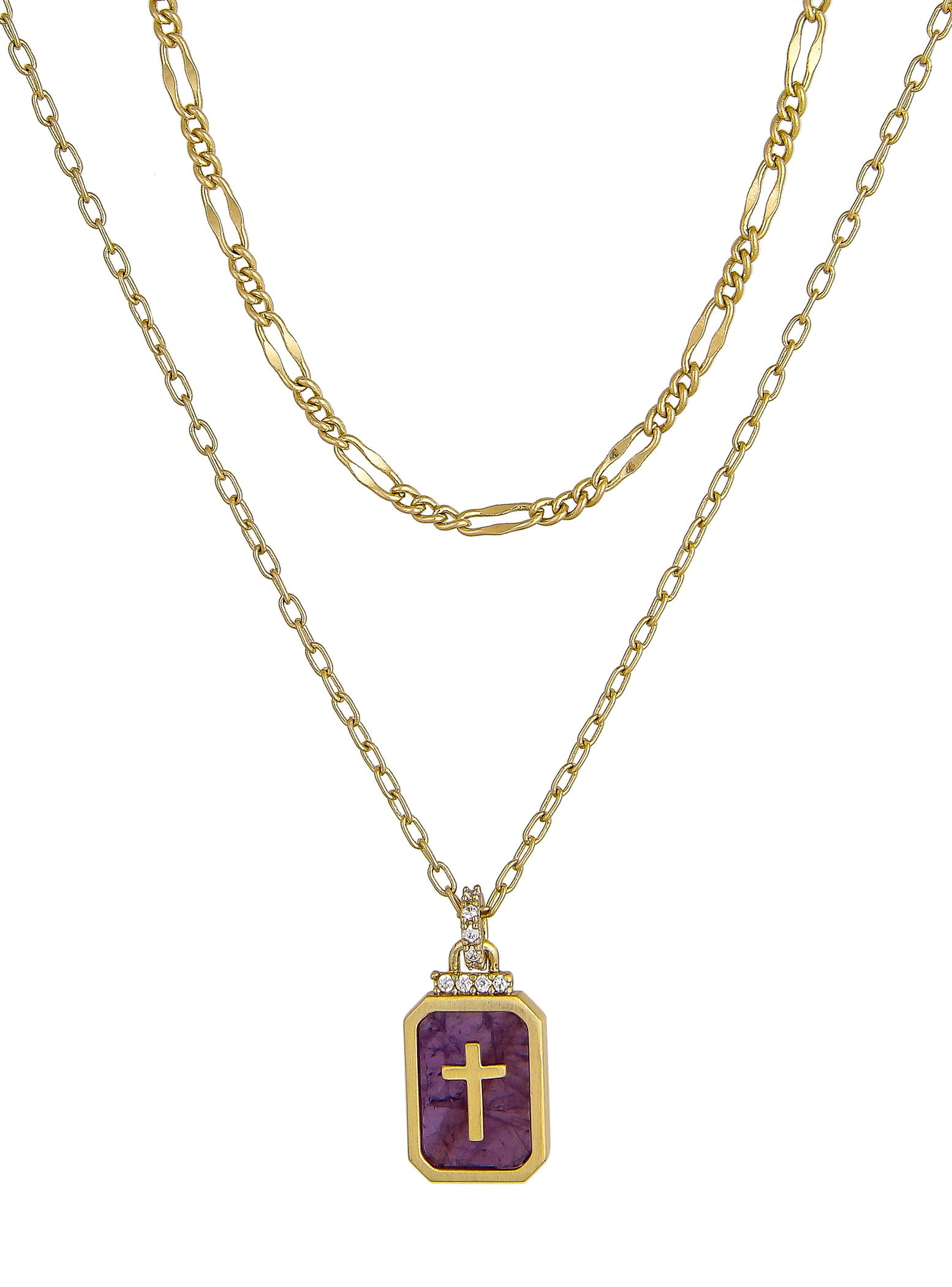 Believe by Brilliance 14KT Gold Flash Plated Double Necklace Set with Genuine Stone Adult