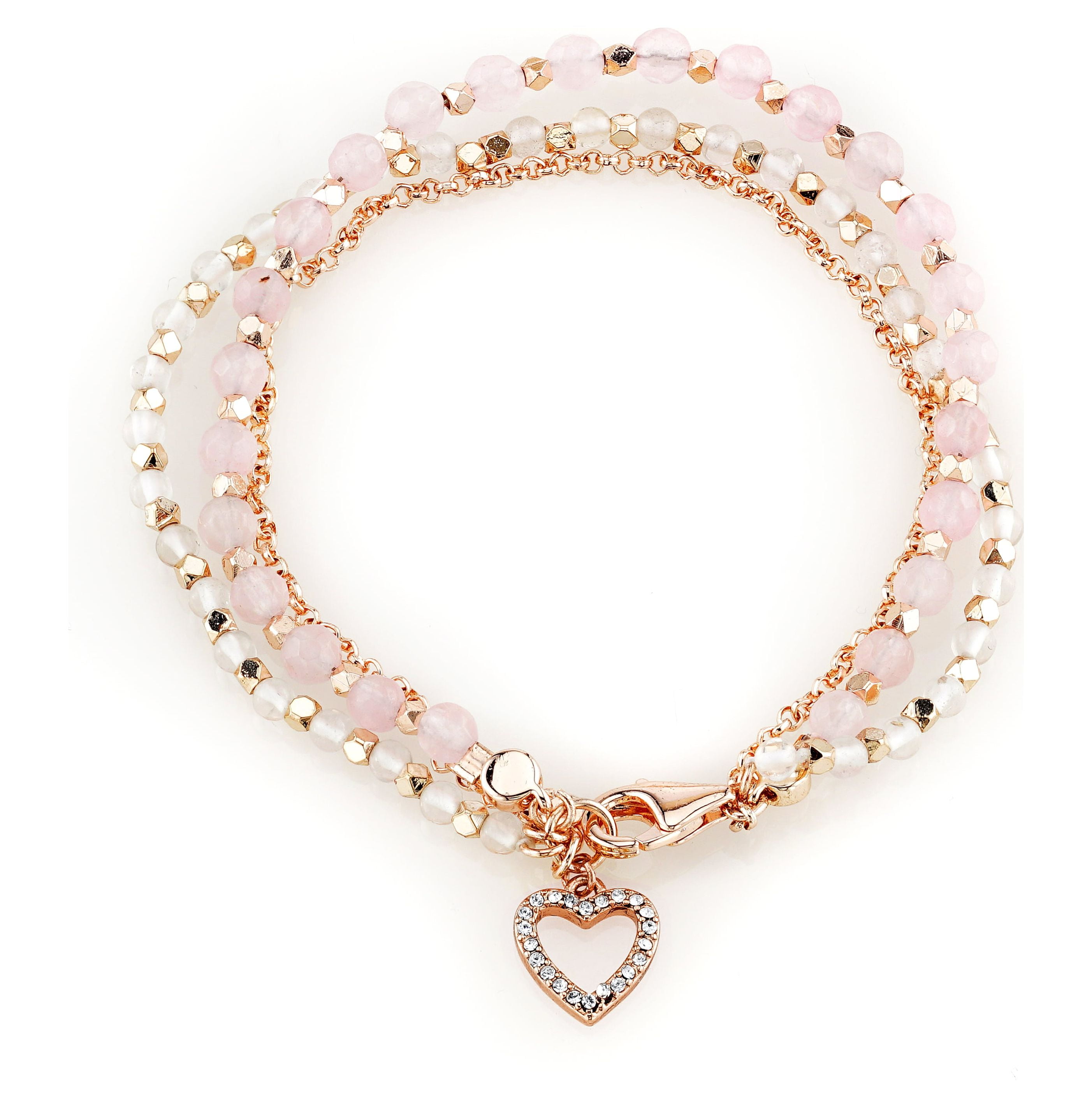 Rose Quartz Lava Crystal Heart Locket Bracelet