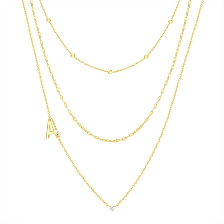Believe by Brilliance A Triple Chain Initial Necklace Set in 14KT Gold Flash Plated Brass