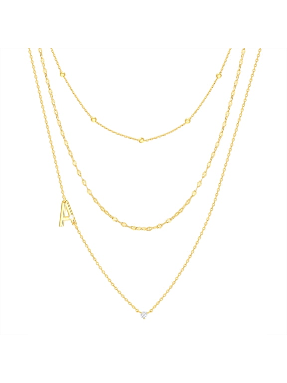 A Triple Chain Initial Necklace Set in 14KT Gold Flash Plated Brass