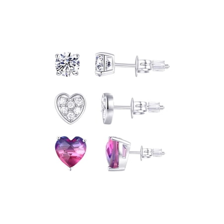 Believe by Brilliance Adult Cubic Zirconia and Crystal, Fine Silver Plated Brass, Trio Ear Set
