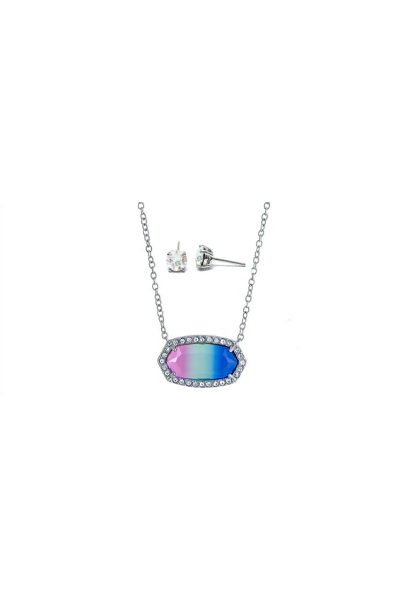 Adult Fine Silver Plated Genuine Crystal Pendant and Earring Set