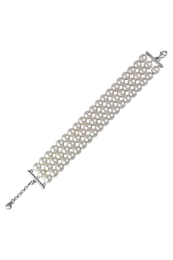 Adult Fine Silver Plated Simulated Pearl Bracelet With Clasp