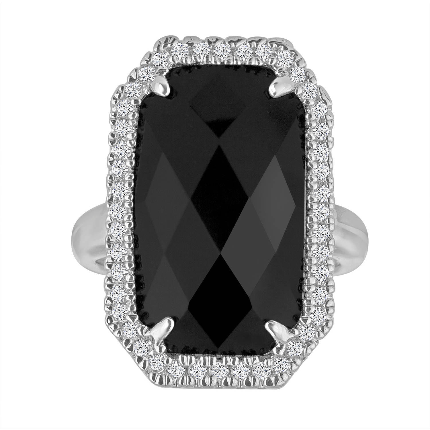 Believe by Brilliance Black Onyx and CZ Accent Fine Silver-Tone Rectangular Ring