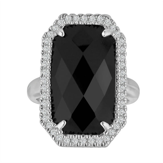 Believe by Brilliance Black Onyx and CZ Accent Fine Silver-Tone Rectangular Ring