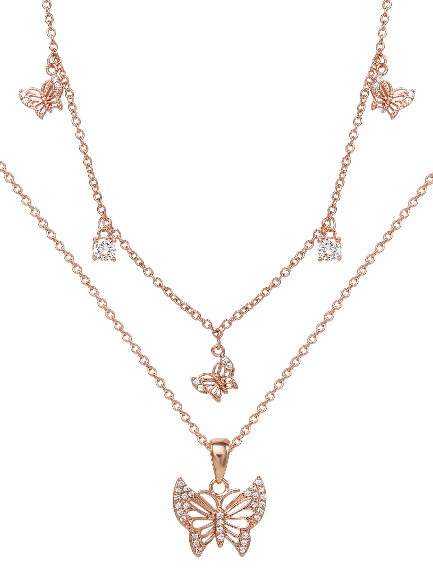 Believe by Brilliance Brass Pink Gold Plated Cubic Zirconia Layered Butterfly  Necklace Set - Walmart.com