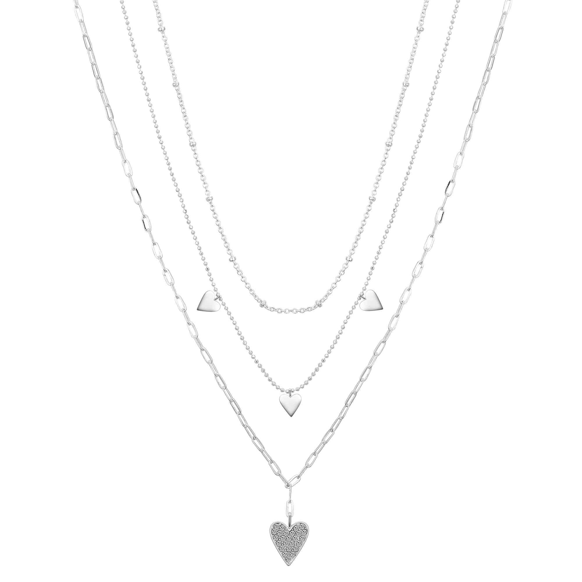 Believe by Brilliance Crystal Paperclip and Ball Chain Heart Necklace Set, 16+2/17+2/18+2"