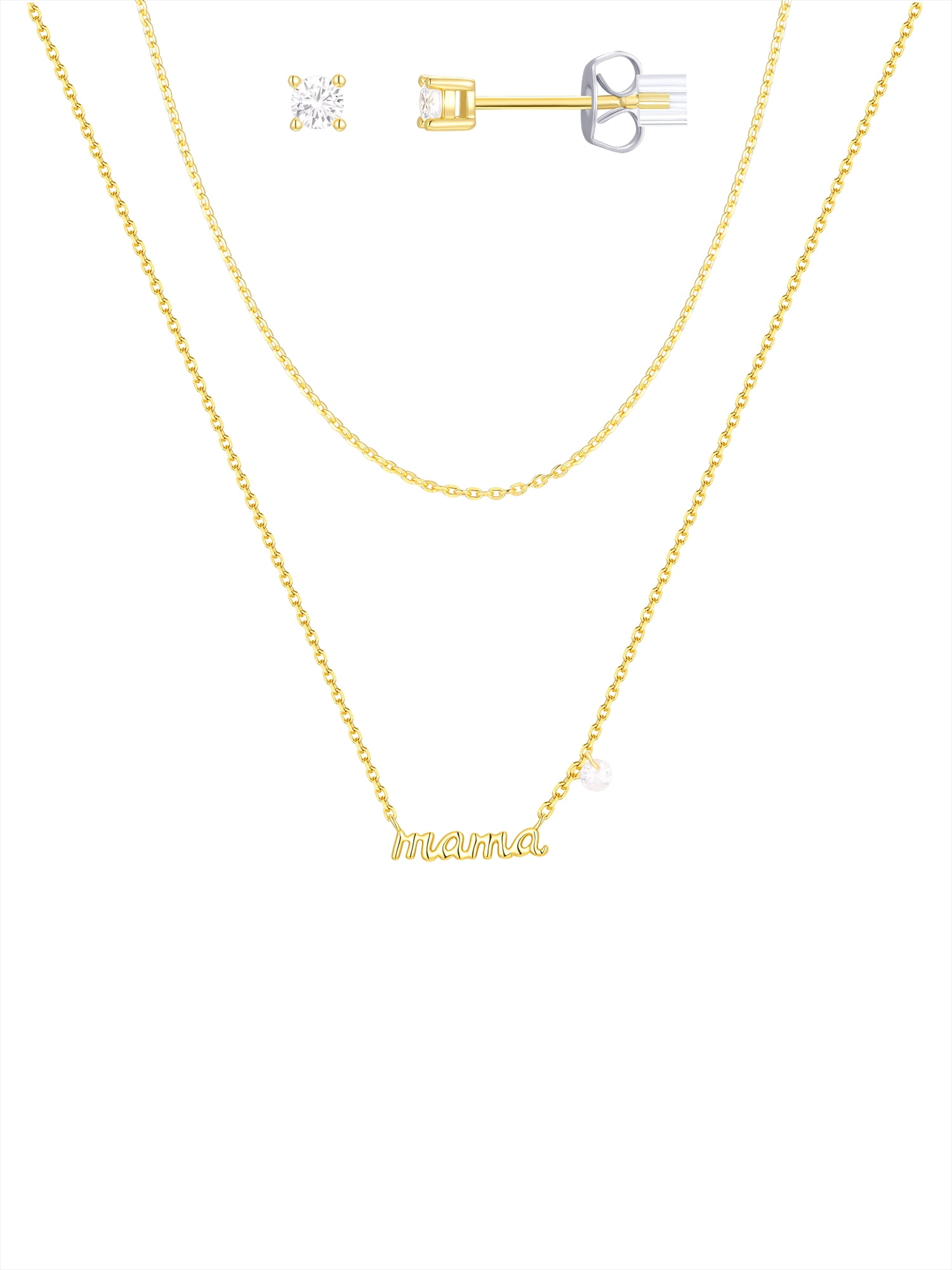 Believe by Brilliance Cubic Zirconia Mama Necklace Set in 14KT Gold Flash Plated