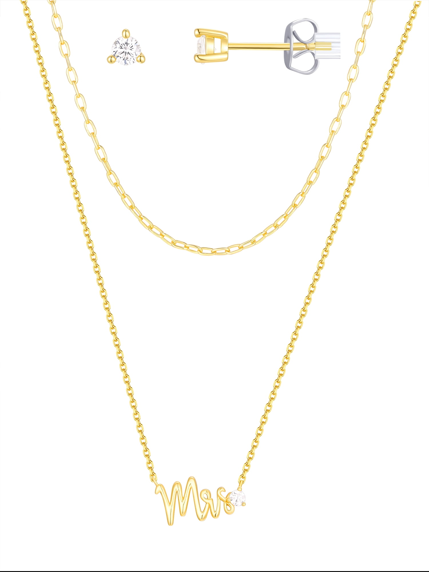 Believe by Brilliance Cubic Zirconia Mrs Necklace Set in 14KT Gold Flash Plated