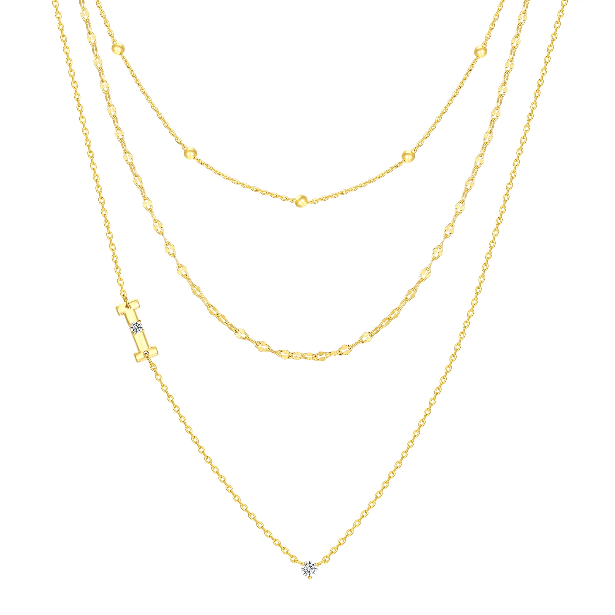 Believe by Brilliance I Triple Chain Initial Necklace Set in 14KT Gold Flash Plated Brass