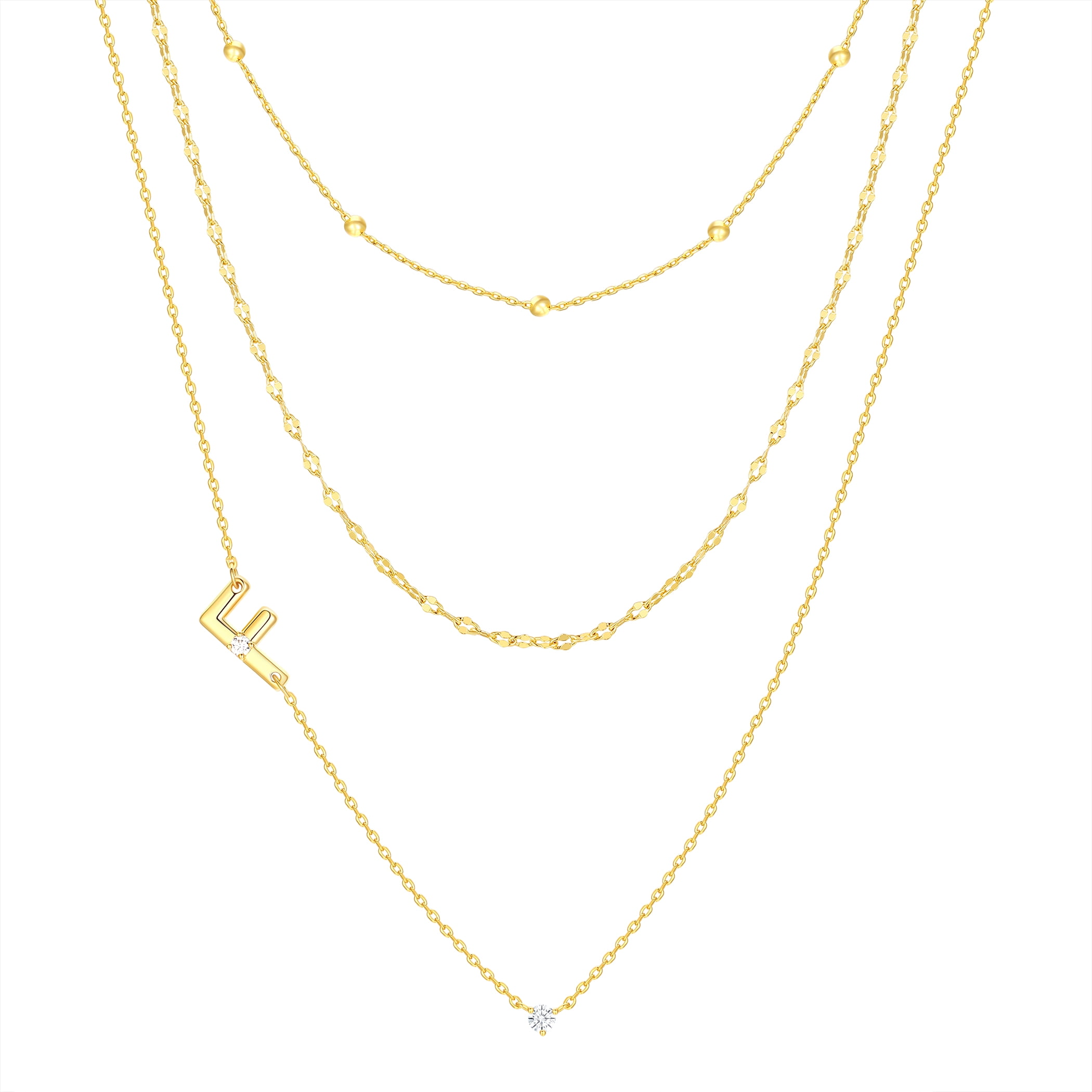 Believe by Brilliance F Triple Chain Initial Necklace Set in 14KT Gold Flash Plated Brass